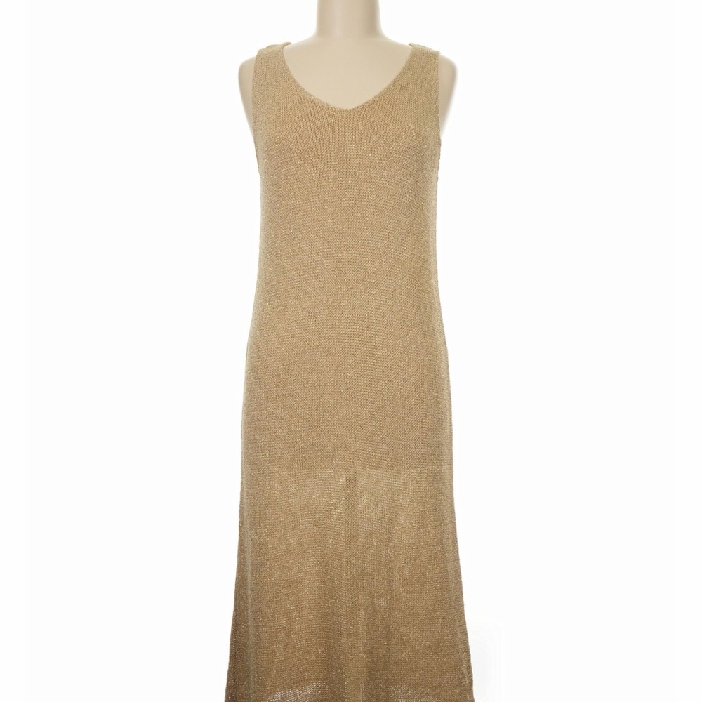 YUNIKA Sleeveless Shimmer Stretch Maxi Dress - Gold, Swim coverup, size S/M